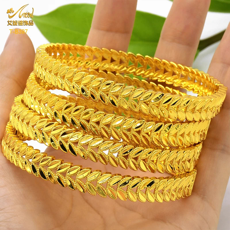 ANIID Women Charm Bracelet Bangle 24K Gold Color Jewelry Dubai Flower Bangle Brand African Designer Ethiopian Hawaiian Jewelry - AMULET RING STORE