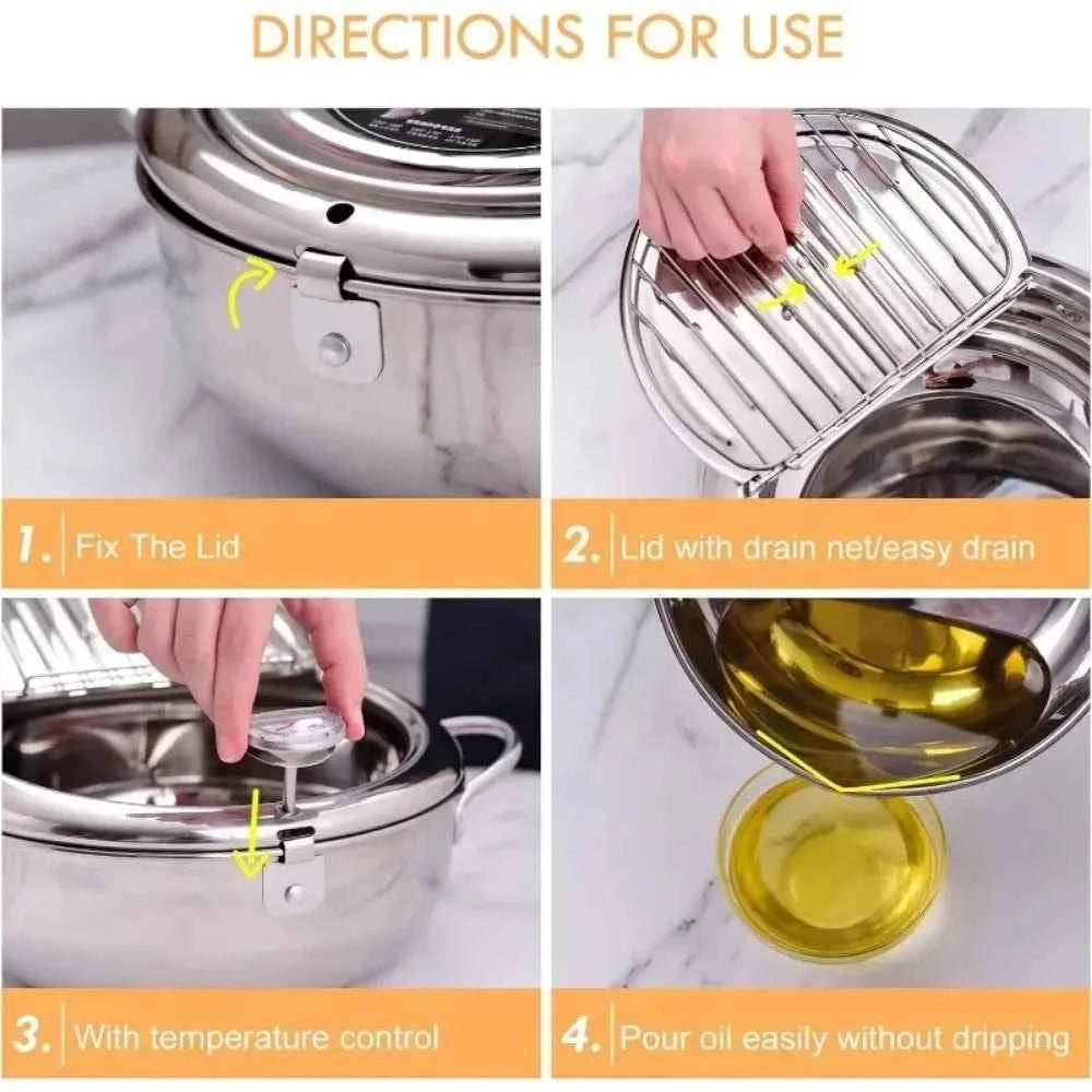 Multifunctional deep fryer with Thermometer and Oil Drip Drainer Rack Household Double Bottom Gas Induction Cooker Kitchen Tools
