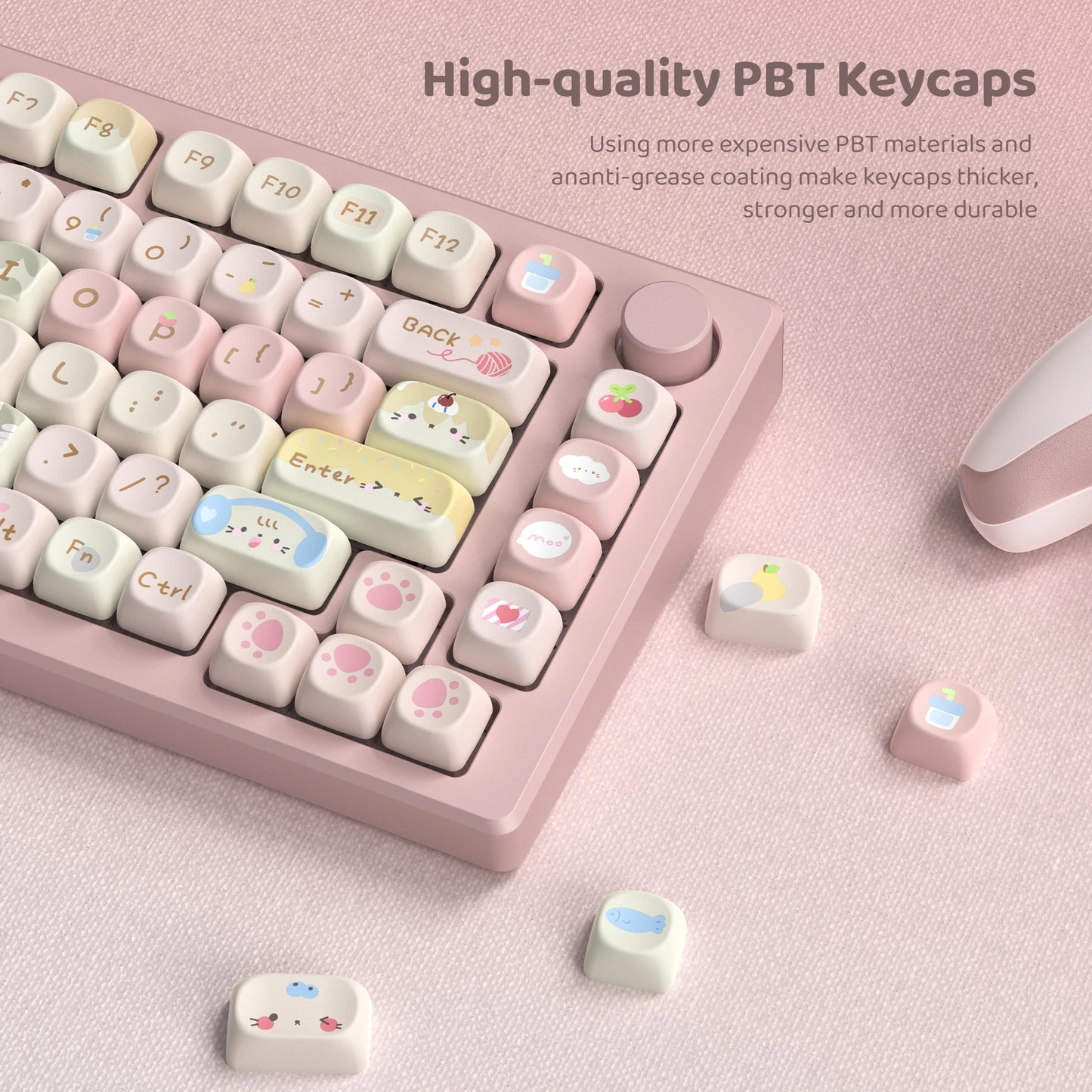134 Keys Pink Cat  MOA Profile PBT Keycaps Customs Dye Sub Key caps for 61/87/104 Cherry MX Switch Gaming Mechanical Keyboard