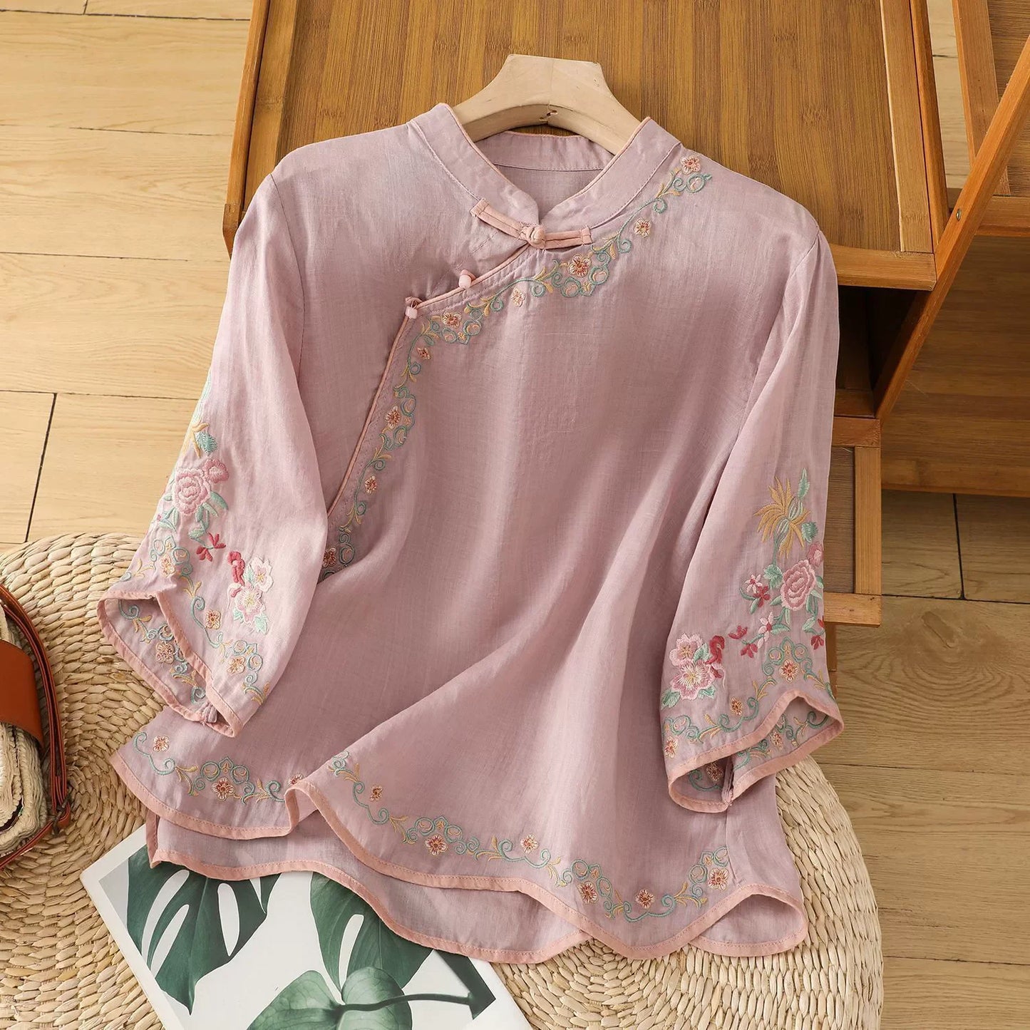 Casual Loose Blouse Shirt Women Clothes Summer Cotton Linen Ladies Tops Tee Blusas Vintage Embroidery Woman Shirt Camiseta Mujer