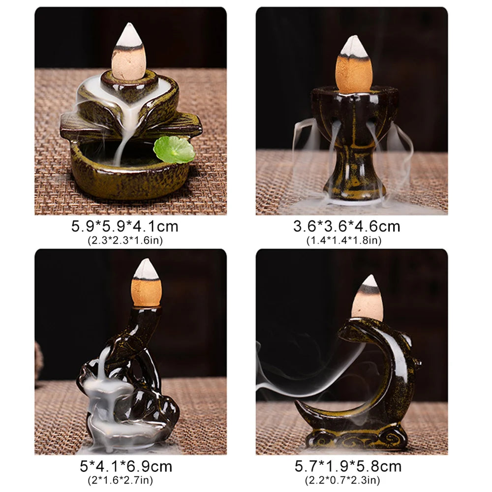 With 30 Incense Waterfall Incense Burner Ceramics Backflow Buddha Censer Backflow Incense Holder Home Office Yoga Teahouse Decor - AMULET RING STORE