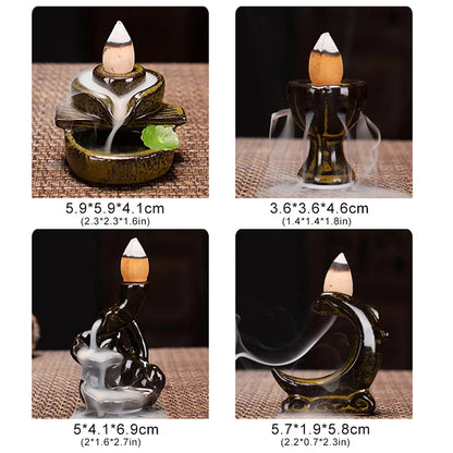 With 30 Incense Waterfall Incense Burner Ceramics Backflow Buddha Censer Backflow Incense Holder Home Office Yoga Teahouse Decor - AMULET RING STORE