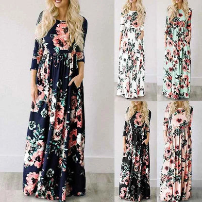 Women Summer Floral Print Maxi  2025 Loose White Boho Beach Dress Women Vintage Evening Party Long Dress Vestidos Female Robe