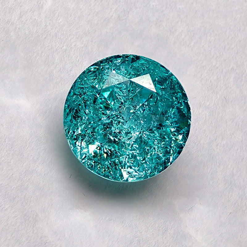 Lab Grown Paraiba Round Cracked Ice Cut Tourmaline Gemstone For DIY Jewelry Making Material Selectable AGL Certificate