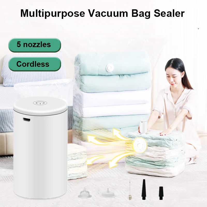 Cordless Electric Vacuum Bag Sealer Pump, Portable USB Charge Vacuum Compression Machine for Food Clothes Storage Bags - AMULET RING STORE