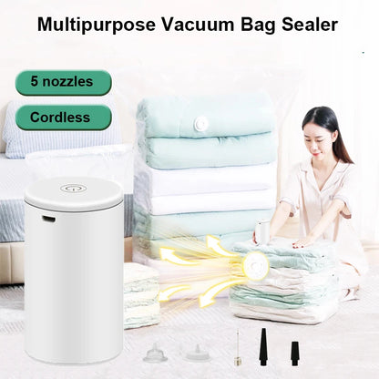 Cordless Electric Vacuum Bag Sealer Pump, Portable USB Charge Vacuum Compression Machine for Food Clothes Storage Bags - AMULET RING STORE
