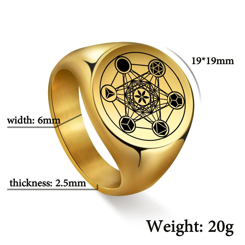 Amaxer Retro Stainless Steel Archangel Metatron Angel of Life Seal Amulet Ring