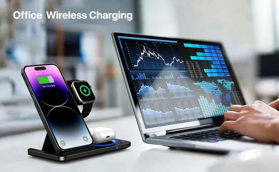 30W 3 in 1 Fast Wireless Charger Stand Foldable Wireless charging for IPhone 15 14 13 12 11 Apple Watch 9 8 7 6 5 Airpods Pro