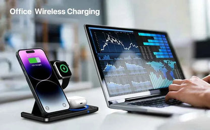 30W 3 in 1 Fast Wireless Charger Stand Foldable Wireless charging for IPhone 15 14 13 12 11 Apple Watch 9 8 7 6 5 Airpods Pro