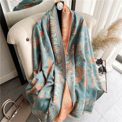 Winter Scarf Women Soft Cashmere Warm Pashmina Ethnic Blue Bird Print Scarves Wraps Thick Shawl Bufandas Tassel Stoles Hijabs - AMULET RING STORE