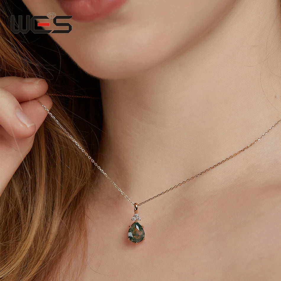 WES 100% 925 Silver Natural Unique Boho Moss Agate Pendant Necklace for Woman Earth Day Forest Jewelry Engagement Gift Wholesale - AMULET RING STORE