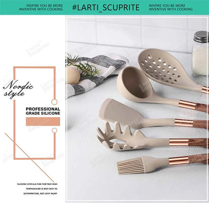 Good Quality Silicone Kitchen Utensils Set Rose Gold Plated Handle Cooking Tool Non-stick Heat Resistant Kitchenware Accessories