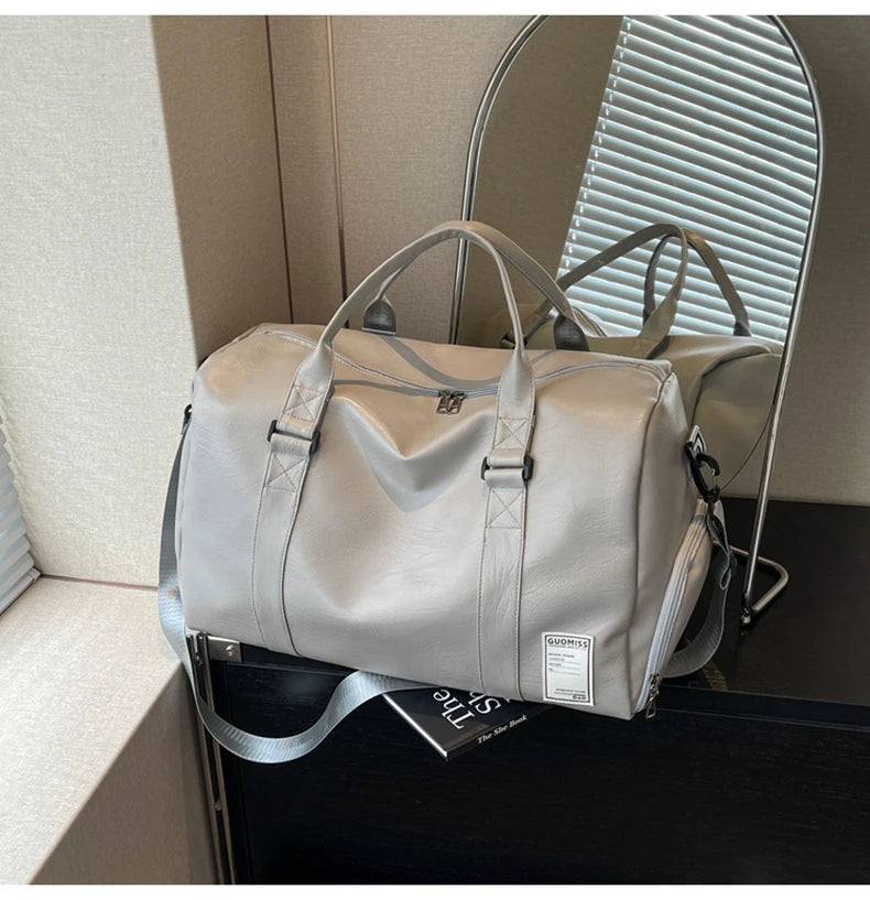 PU Travel Duffel Bag Waterproof Luggage Handbag with Shoes Pocket Weekender Overnight Daypack Dry Wet Sports Shoulder Tote Pack