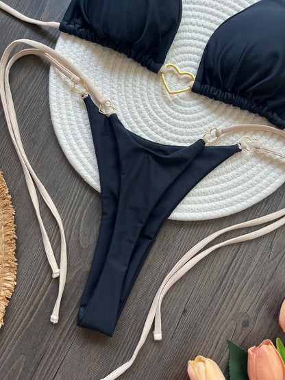 RUOTONSEPT Sexy Halter Solid color Bikini Set Women's Swimsuit Two-piece Triangle Thong Swimwear Bathing Suit Brazilian Biquinis - AMULET RING STORE