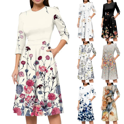 Traf Women 2025 Women'S Casual And Fashionable 3/4 Sleeve Pocket With Back Zipper Dress