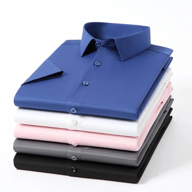 New Anti-Wrinkle Men Shirts Short Sleeves Dress Shirts For Men Slim Fit Camisa Social Business Blouse White Office Shirt S-4XL