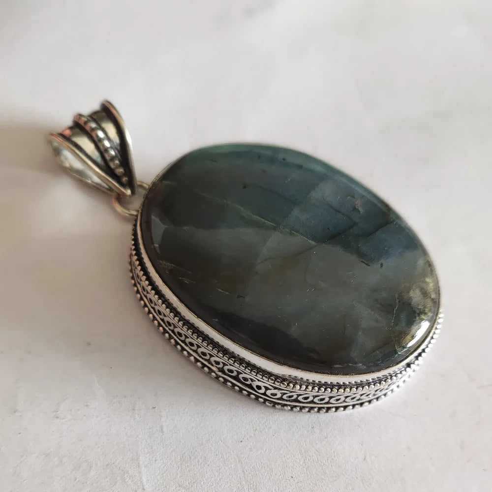 Genuine Labradorite Antique  Pendant Hand Made Women Jewelry Gift