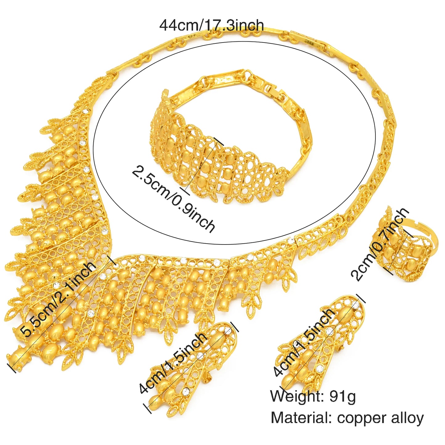 XUHUANG Luxury Dubai Crystal Gold Color Necklace Sets For Women Wedding African Jewelry Set Indian Jewellery Anniversary Gifts