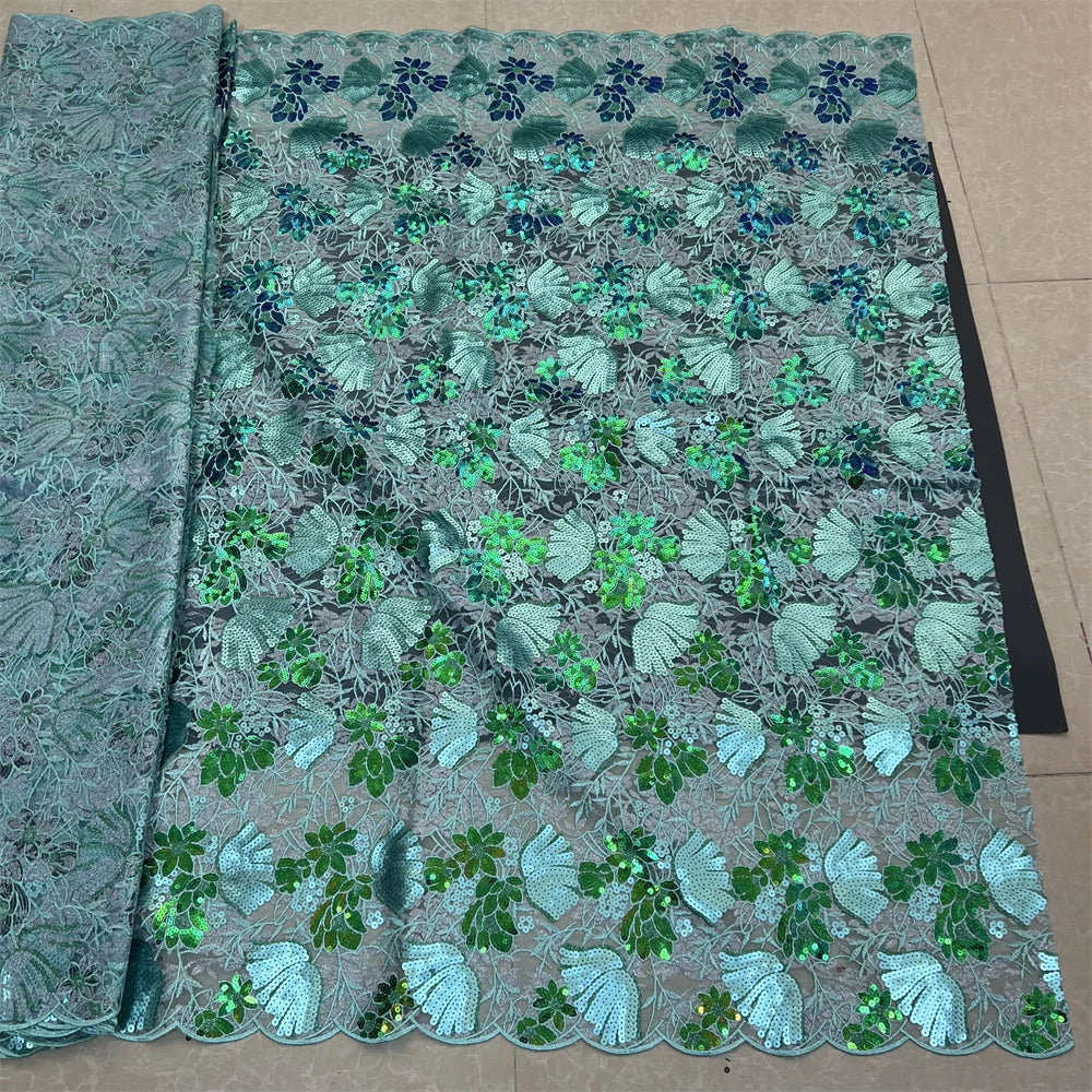 African Nigerian Tulle Lace Fabric - 3D Sequins Embroidery