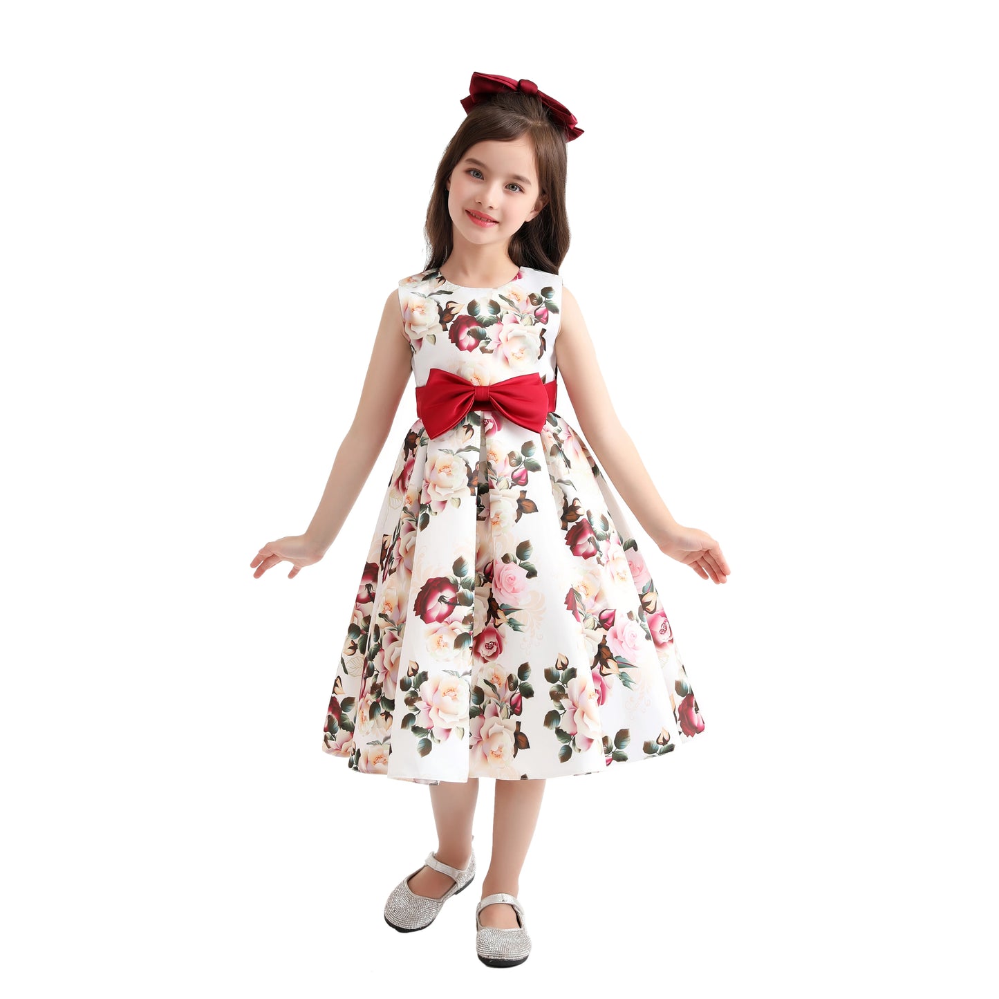 Girls' formal dress dress, printed princess dress, children's dress, flower performance outfit, children's dress