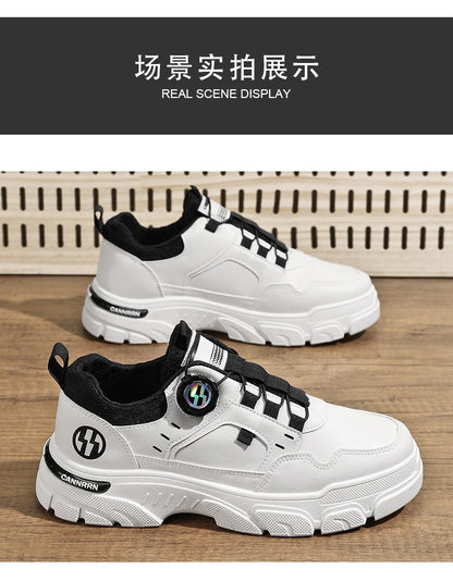 Men's boots autumn and winter new rotating shoelaces fashion casual boots youth outdoor boots anti slip soft sole workwear boots - AMULET RING STORE