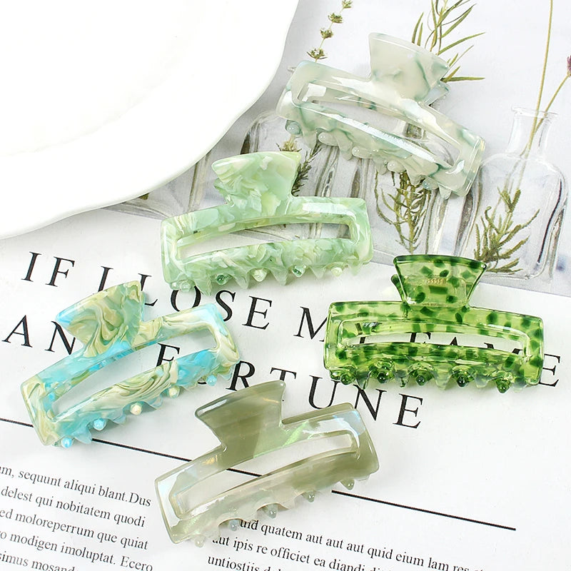 Mini Women's Hair Clips Colorful Geometric Hollow Crab Claw Clip Acetate Leopard Print Fashion Girls Hairpin Hair Accessories - AMULET RING STORE