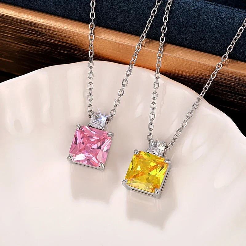 CAOSHI Sweet Romantic Pink Cubic Zirconia Pendant Necklace for Girl Anniversary Gift Delicate Wedding Jewelry Neck Accessories - AMULET RING STORE