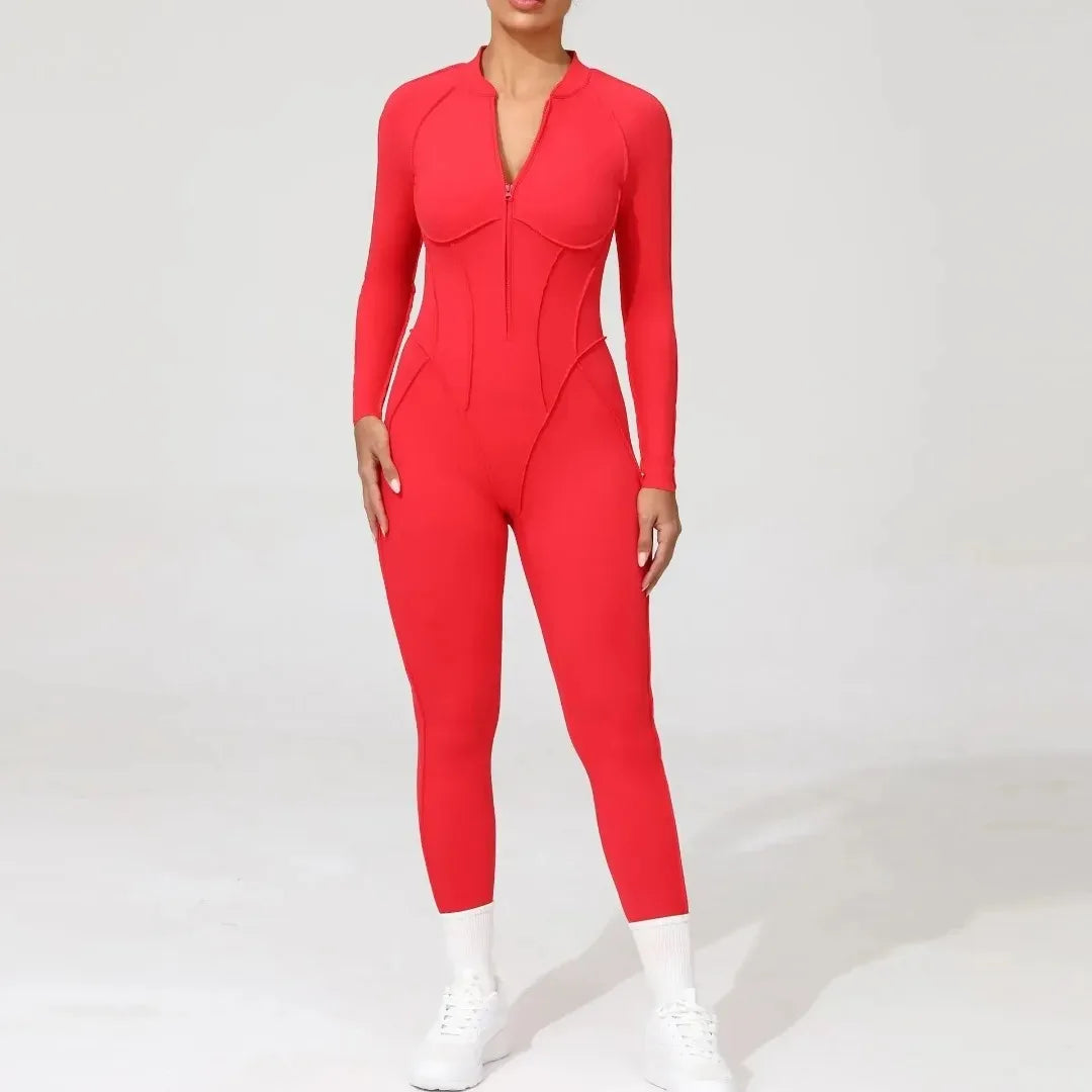 Seamless Yoga Jumpsuit Sports Fitness Backless Tight Zipper Long-sleeved One-Piece Workout Clothes Gym Leggings Sportswear