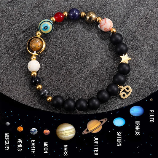 Cosmic Galaxy Solar System Bracelet for Women Men Natural Stone Beads 12 Constellations Bracelet Adjustable Bangle Jewelry Gifts