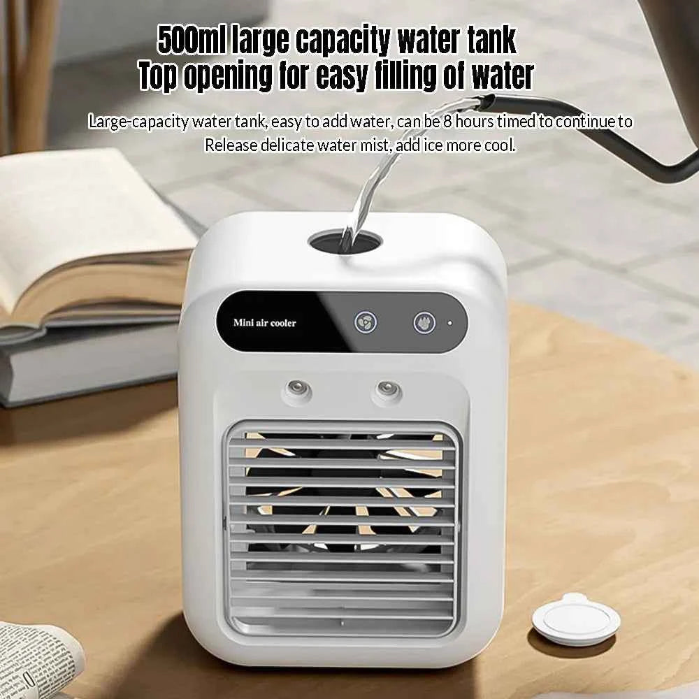 Mini Cold Airconditioner Fan 2-Speed 1800mHA Humidifier Mist Cooler USB Charging 500ml Water Tank Cooler for Home Office Dorm