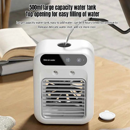 Mini Cold Airconditioner Fan 2-Speed 1800mHA Humidifier Mist Cooler USB Charging 500ml Water Tank Cooler for Home Office Dorm