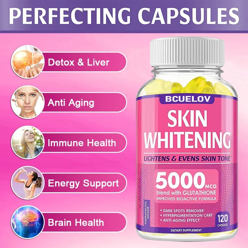 Bcuelov Collagen + Glutathione + Vitamin C Skin and Facial Health - Antioxidants - - 120 Vegetarian Capsules - AMULET RING STORE