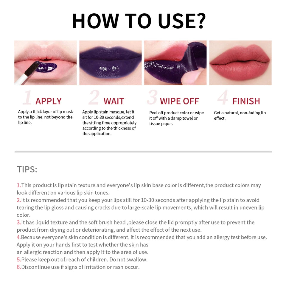 Peel Off Lip Stain Reveal Long Lasting Waterproof Pink Lip Tint Transfer Proof Non-stick Cup Natural Lip Stain Women's Cosmetics - AMULET RING STORE