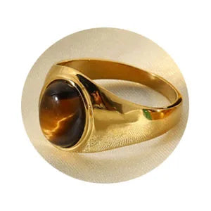 Elegant Vintage Stainless Steel Rings For Women Bohemia Oval Tiger Eye Stone Obsidian Engagement Rings Jewelry