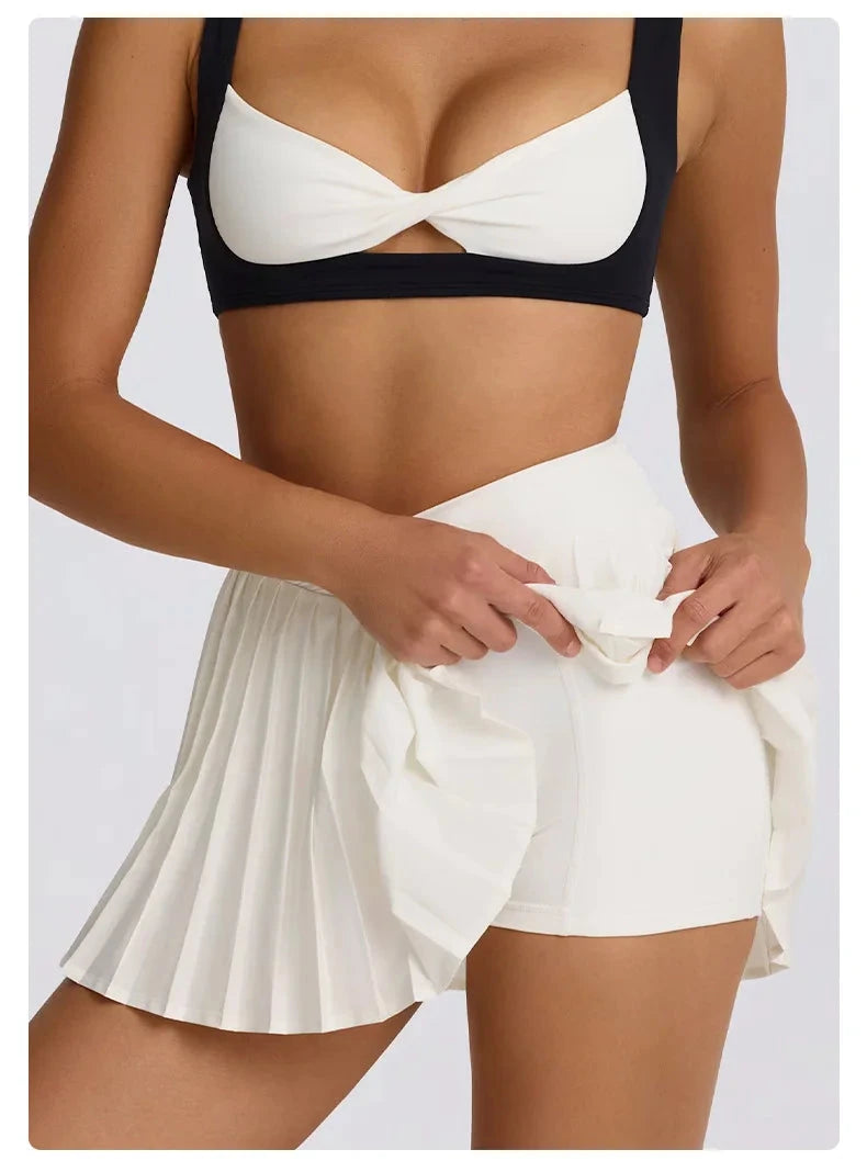 Sports Yoga Set 2 Pieces Women Tracksuit Sportswear Workout Running Clothing High Waist Short Skirt Sports Bra Athletic Wear