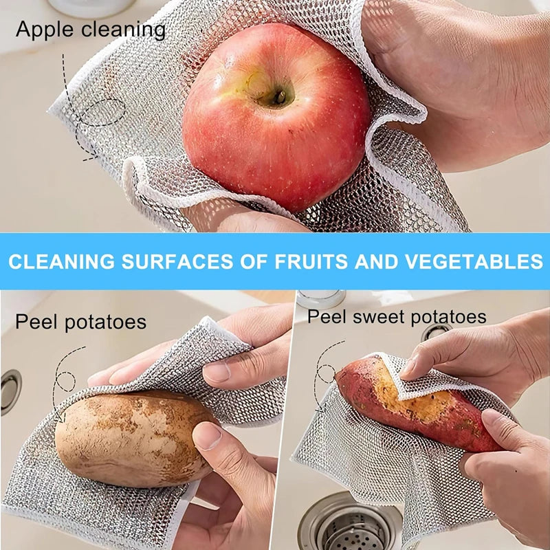 10-1pc Magic Cleaning Cloth Thickened Double -sided Metal Steel Wire Rags Kitchen Dish Pot Washdishing Cloths Towel Clean Tools - AMULET RING STORE