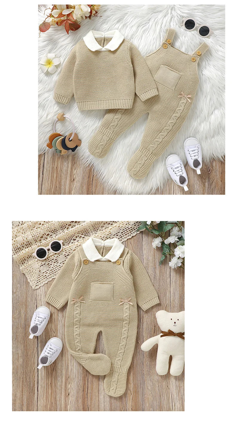 Autumn Baby Clothes Sets Knit Infant Boy Girl Sweater Long Sleeve+Romper Sleeveless Newborn Kid Pullover+Jumpsuit Foot Wrap 0-9M - AMULET RING STORE