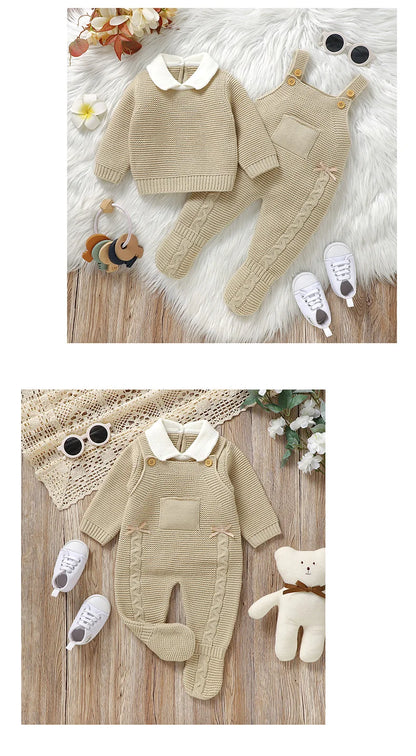 Autumn Baby Clothes Sets Knit Infant Boy Girl Sweater Long Sleeve+Romper Sleeveless Newborn Kid Pullover+Jumpsuit Foot Wrap 0-9M - AMULET RING STORE