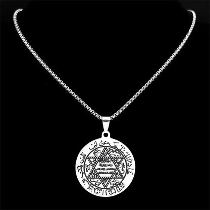 Jewish Hexagram Allah Muslim Arabic Necklace for Women Men Stainless Steel Silver Color Star of David Necklace Jewelry N7970S02 - AMULET RING STORE
