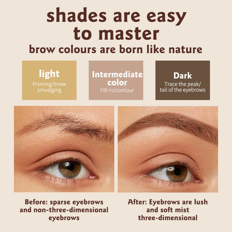 3 in 1 Three Color Eyebrow Powder Waterproof Sweat Proof Non Fading Suitable for Nose Shadow Highlights Cosmetics Women Makeup - AMULET RING STORE