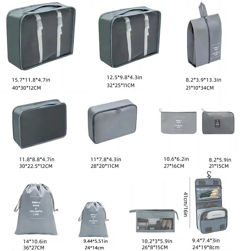 8/9/10/11 Pcs Set Travel Organizer Storage Bags Suitcase Packing Cubes Set Cases Portable Luggage Clothe Shoe Tidy Pouch Folding - AMULET RING STORE