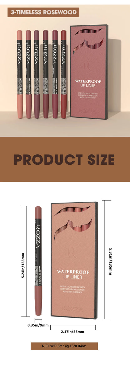 Rozza Waterproof Lip Liner Pencil Set, Weightless Precise Liner with Super Soft Blendable Texture Matte Soft - AMULET RING STORE