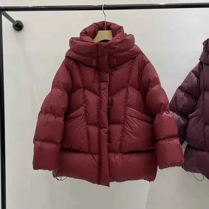 Puff Down Jacket Women's Winter Jacket Padded New Outerwear Hooded Versatile Loose Padding Thickened White Duck Down Warm Coat