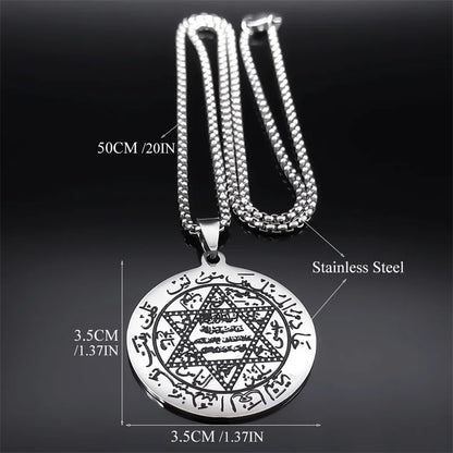 Jewish Hexagram Allah Muslim Arabic Necklace for Women Men Stainless Steel Silver Color Star of David Necklace Jewelry N7970S02 - AMULET RING STORE