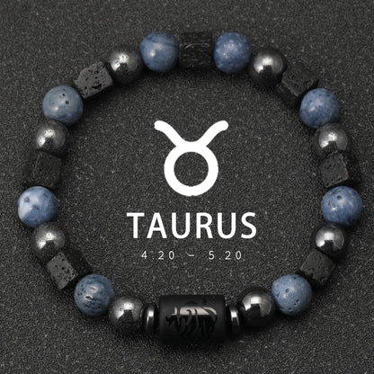 12 Constellation Natural Blue Coral Lava Stone Stone Beads Bracelet For Men Couple Rope Friendship Zodiac