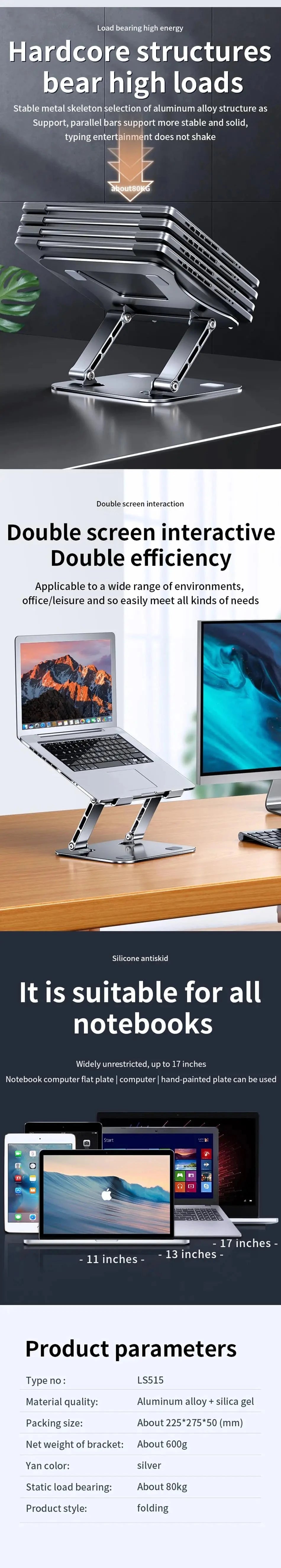 Laptop Stand Adjustable Aluminum Alloy Notebook Tablet Stand Up to 17 Inch Laptop Portable Fold Holder Cooling Bracket Support - AMULET RING STORE