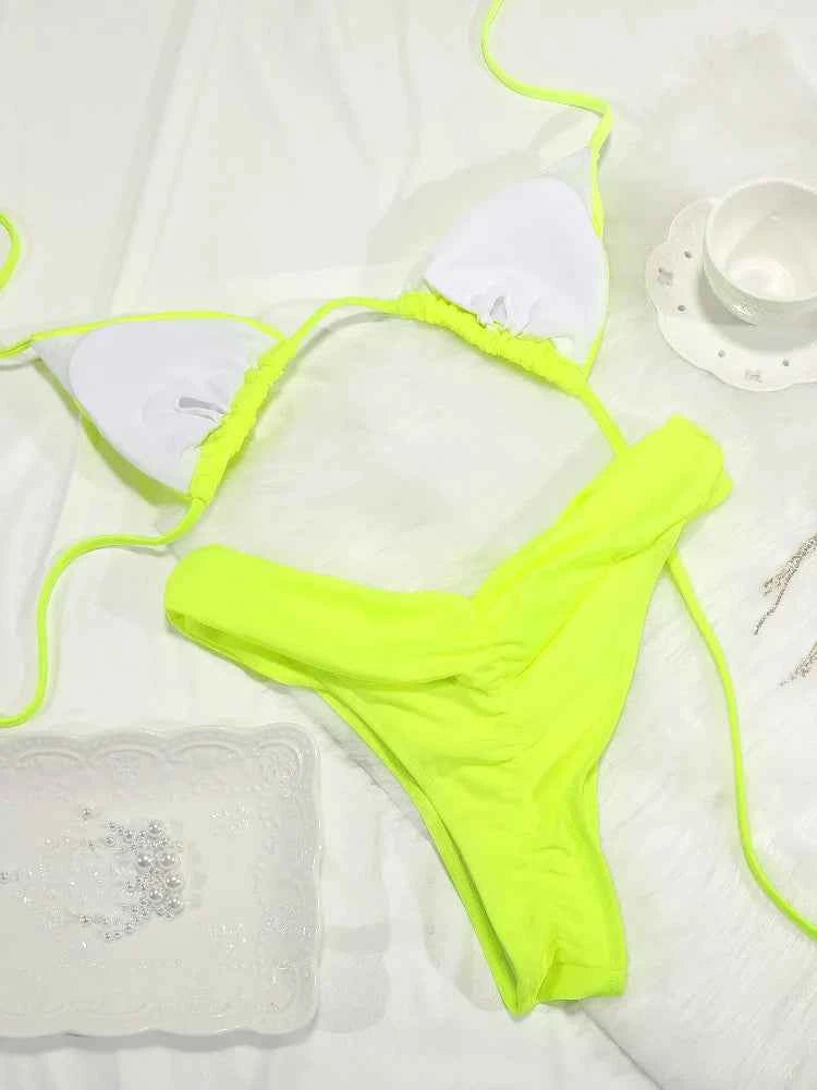 Sexy Folds Bikini Set Solid Micro Bikinis Women Swimsuit Female Triangle Swimwear Beach Wear Bathing Suit