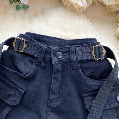 Women's Summer High Waisted Stretchy Denim Shorts Korean Cargo Style Slim Fit Ultra Short Hot Pants with Large Pockets for Dance