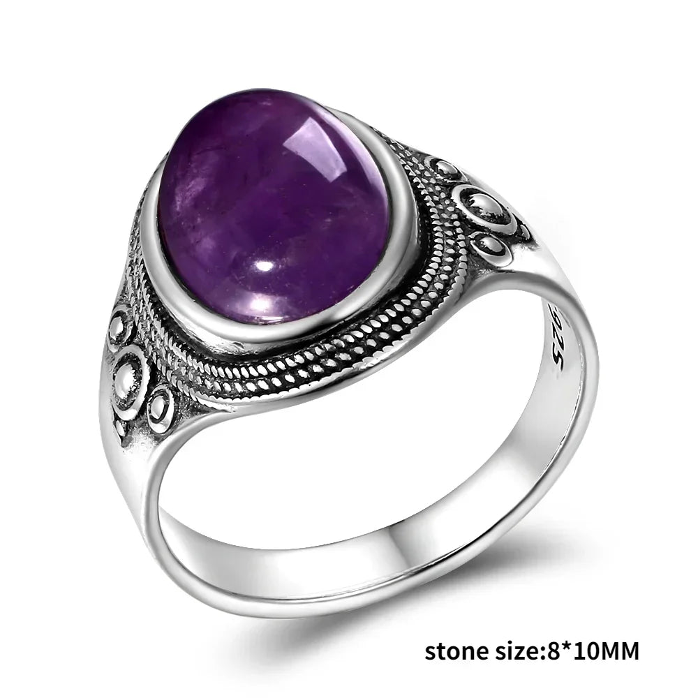 Luxury Vintage Ring Natural Amethyst Rings S925 Silver Jewelry Wedding Anniversary Party Ring Gifts for Women