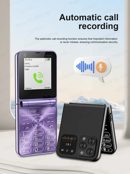 SERVO A70 Pro 3G Network Foldable Phone Speed Dial Call Recording FM Radio Flashlight Key 2.6" Screen Flip Phones 2 SIM Standby